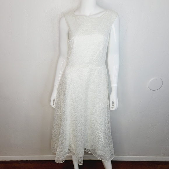 Betsey Johnson Fit & Flare Lace Midi Dress Ivory Sleeveless Wedding Evening Sz 6 - Picture 12 of 13